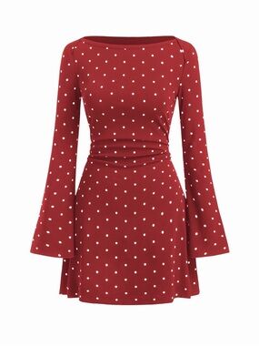 Cider Red Polka Dot Long-Sleeve Fit & Flare Dress